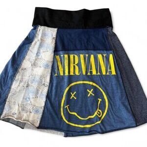 Nirvana Grunge Skater Skirt Upcycled Band Tee Patchwork